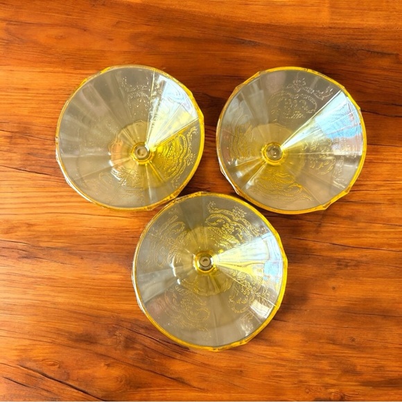 1930s Vintage Federal Glass Madrid Amber Depression Glass Sherbet Cups Set of 3 - Picture 3 of 15